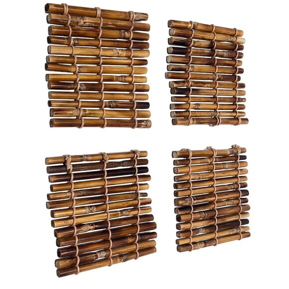 4 Piece Set BamBoo Coasters Pre Owned Great Condition - Picture 2 of 6